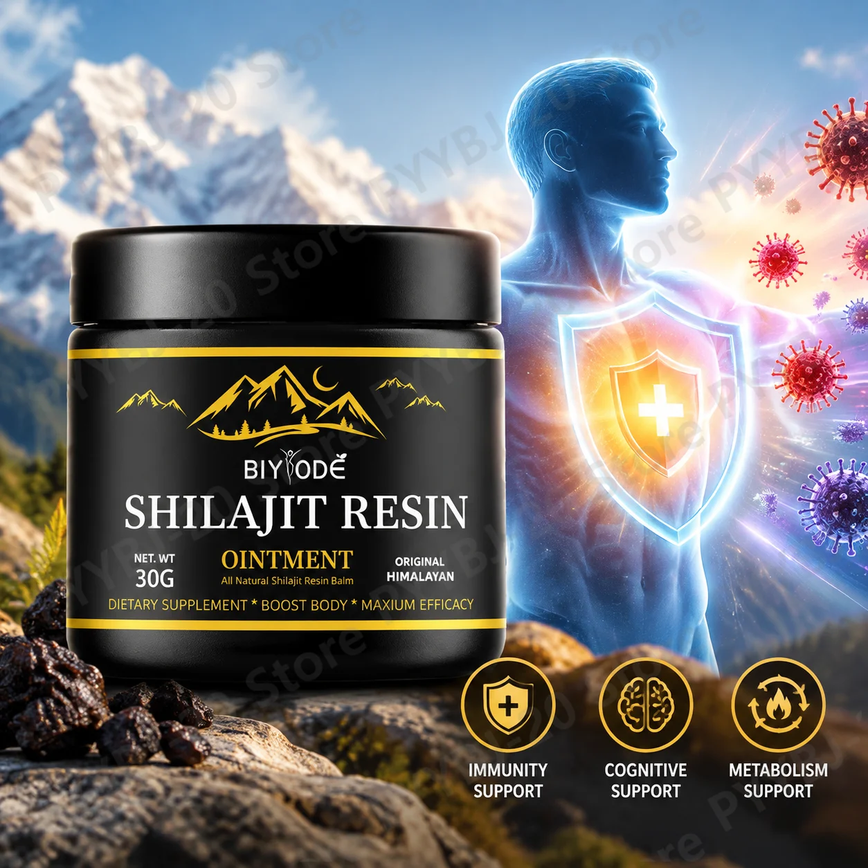 BIYODE Shilajit Resin Metabolism Support Cognitive Support Immunity Support with Fulvic Acid Trace Minerals Mineral Paste 30g