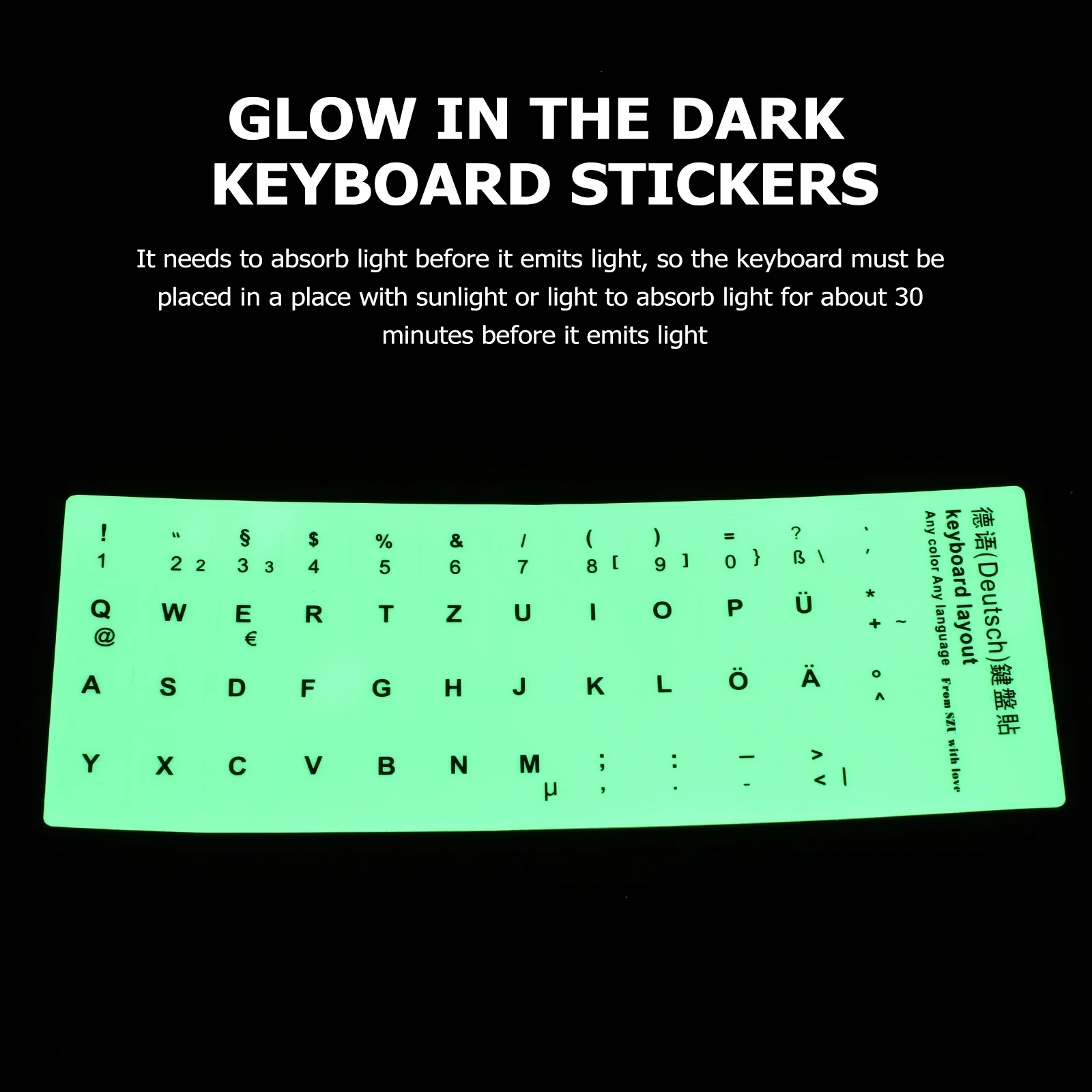 

Glow in the Dark Keyboard Stickers 13x11mm Laptop Desktop Replacement Letters Note Cover Office Use Wear Resistant
