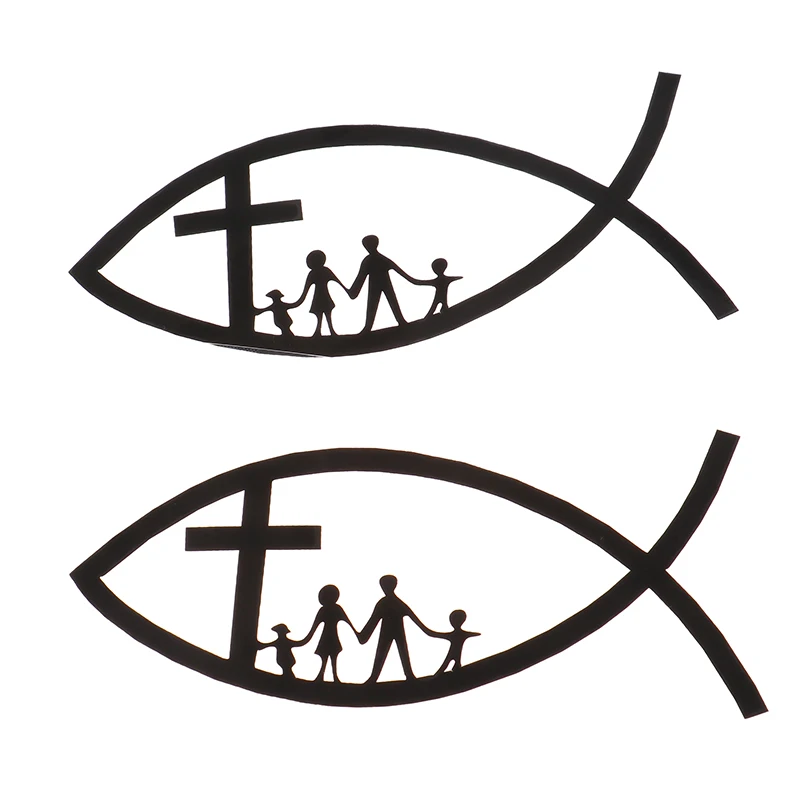 Funny CHRISTIAN FISH JESUS FAMILY CROSS CHURCH KK PVC Car Sticker Decals Black Silver Sunscreen Waterproof Sticker