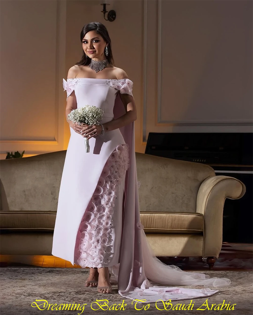 Aangepaste klassieke roze jersey avondjurk formele boothals uit de schouder galajurk zachte rechte rechter trein feestjurk