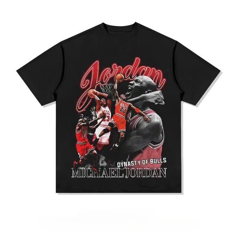 Camiseta de baloncesto Michael Jordan para hombre y mujer, camiseta de algodón de gran tamaño con estampado gráfico Dynasty, ropa informal Retro icónica