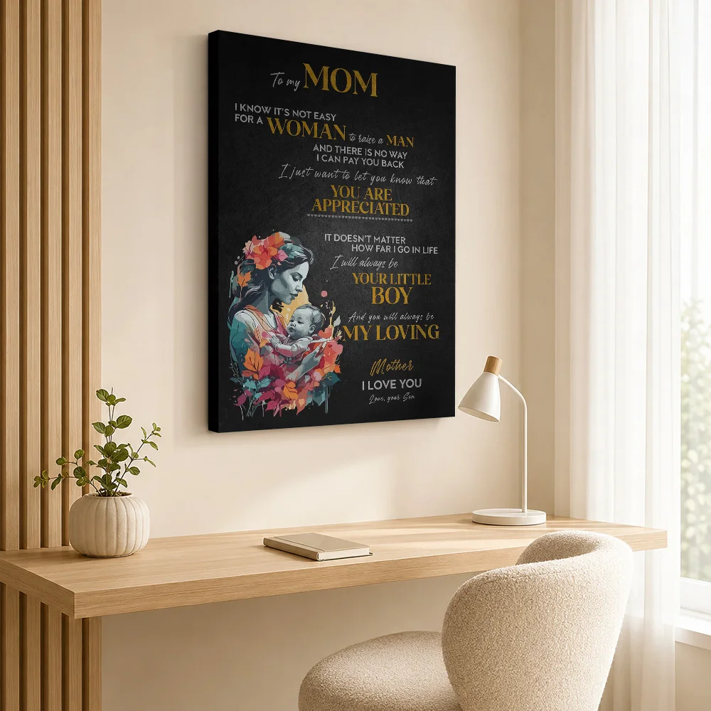 Mom Appreciation Card Framed Canvas Print Poster Custom Photo Modern Aesthetic Wall Art for Office Hallway Decor Ready to Hang