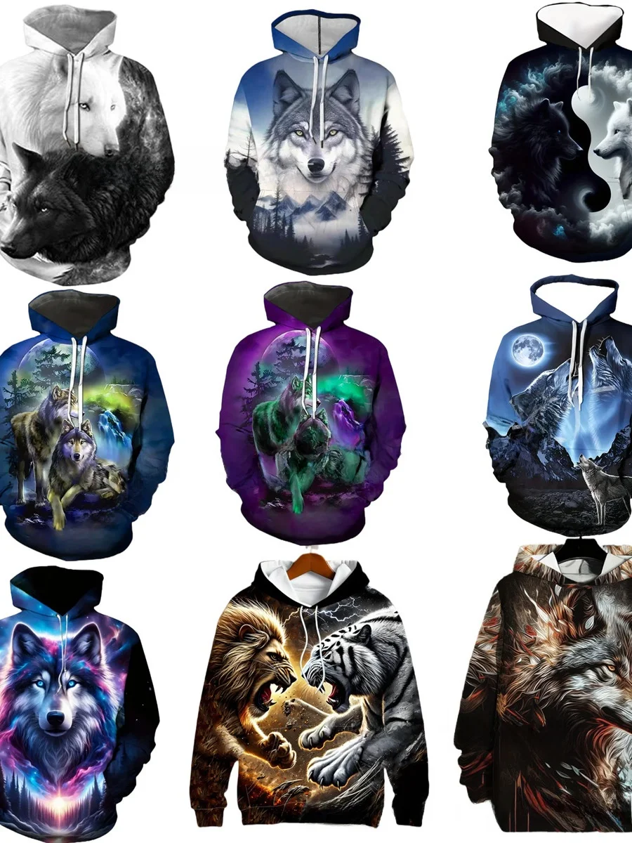 

Худи-куртка свободного кроя с 3D-принтом волка, Хэллоуин, из хлопка и полиэстера, с удлиненными рукавами, повседневная