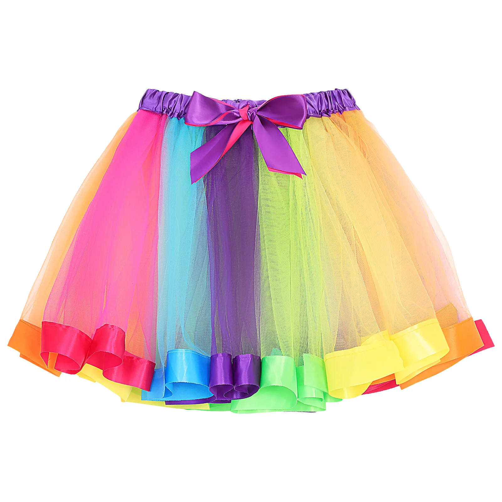 

Mesh Rainbow Skirt Tulle Stretchy Waist High Dance Prom Dress Women Tutu Knee Child