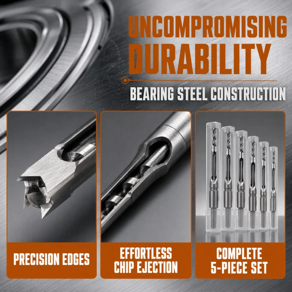 5pcs 1/4-1/2 Inch Sizes Square Hole Drill Bit High Hardness Steel Sharp Cutting Edge Square Countersink Bit Multi-Size Kit