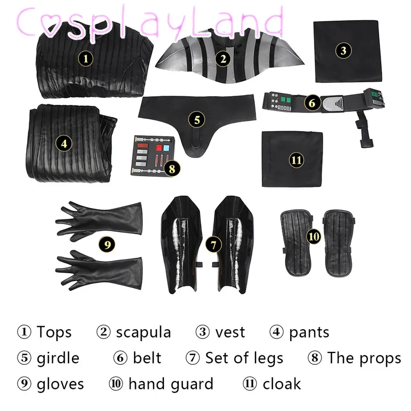 جديد وصول أوبي وان تأثيري حلي كينوبي الزي ملابس الحرب بدلة سوداء مع كيب الدعائم مخصص سيث لورد زي