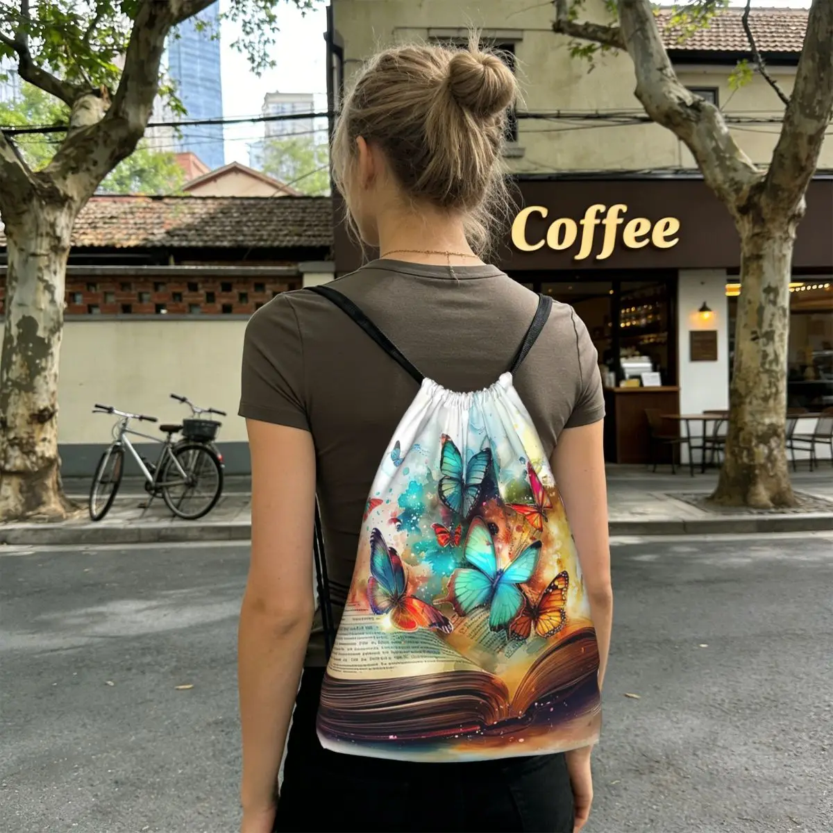 

A Fluorescent Butterfly On The Book Of Life Backpacks Casual Drawstring Bags Storage Bag Book Bags for Travel Students