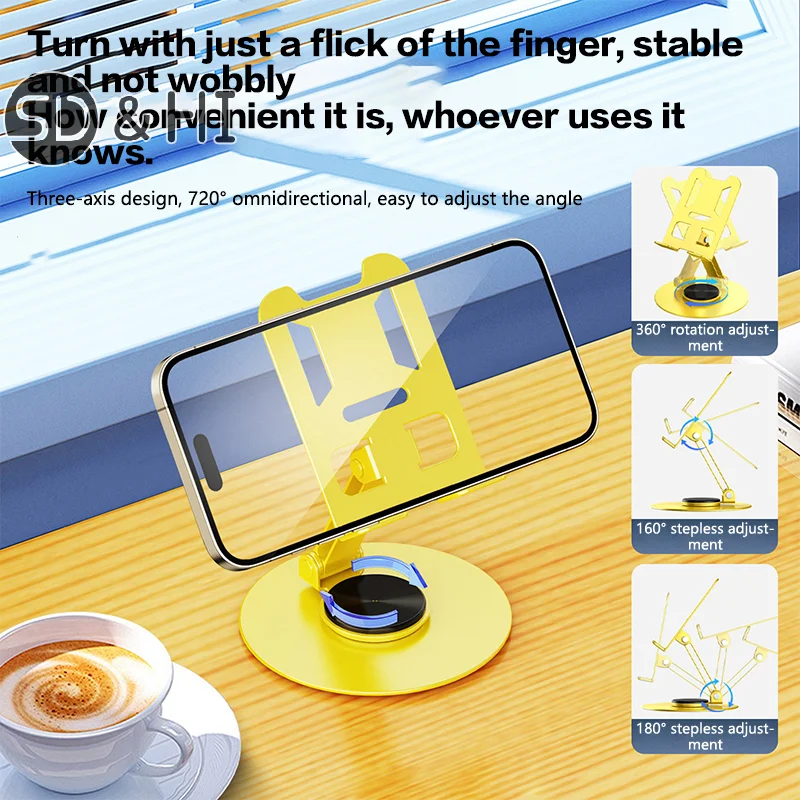 All Metal 360 Rotation Multi Functional Portable Folding Mobile Phone Holder For All Mobile Phones