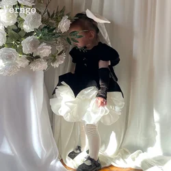 Verngo Black White Tulle Mini Dresses Puff Short Sleeve Ball Gown Birthday Party Dress Celebrity Girl Flower Dress Customized