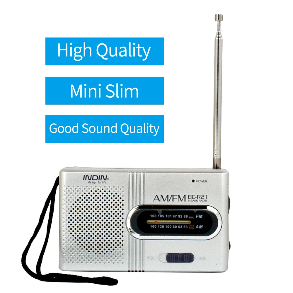 BC-R21 Portable AM FM Radio Receiver Player Built-in Speaker with a Standard 3.5MM Headphones Handheld Lightweight Ultra Thin