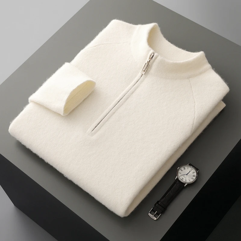 Autumn And Winter New Men's 100% Pure Wool Outdoor Sports Semi-Turtle Neck Knitted Bottoming Shirt