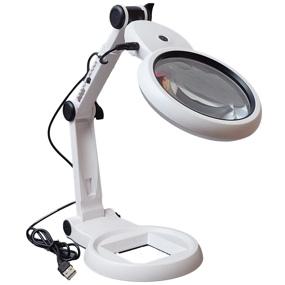 Desktop Magnifying Glass with LED Light Adjustable Brightness Electronic Repair Magnifier Elderly Reading Book Craft Work