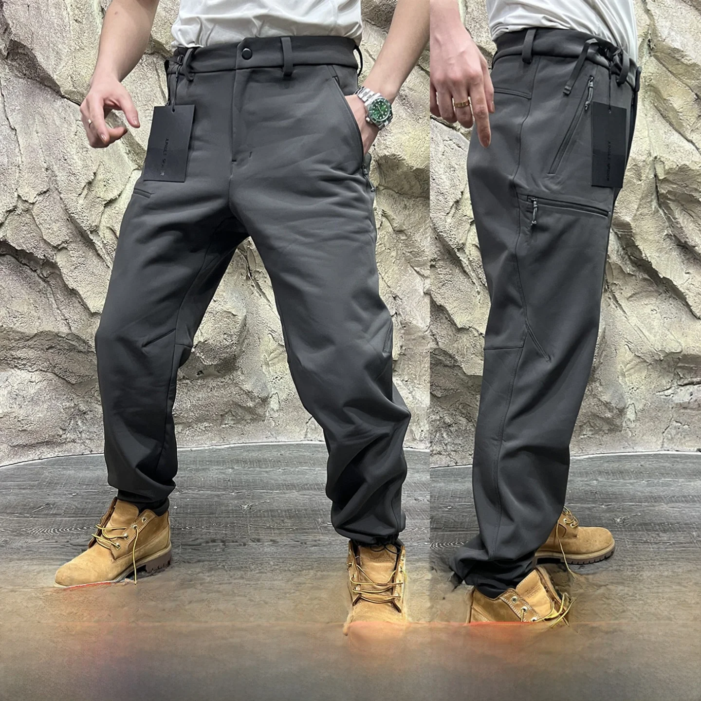 

3D Fit мягкие брюки ell мужские Thiened Fce на молнии водонепроницаемые осенне-зимние уличные повседневные брюки из смеси полиэстера и нейлона