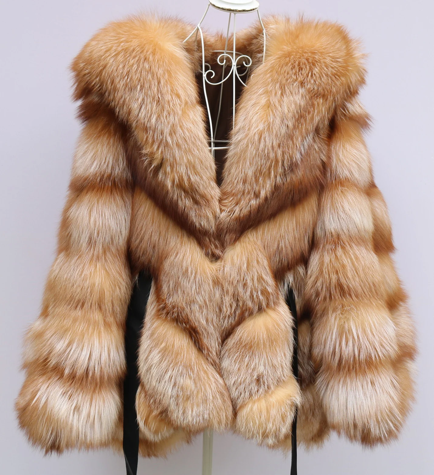 GoldRed Fox Fur Coat Batwing Sleeve with Double-sided Full Fox Fur hooded Ladies Real Fur Jacket Natural Fox Fur Outerwear Luxur