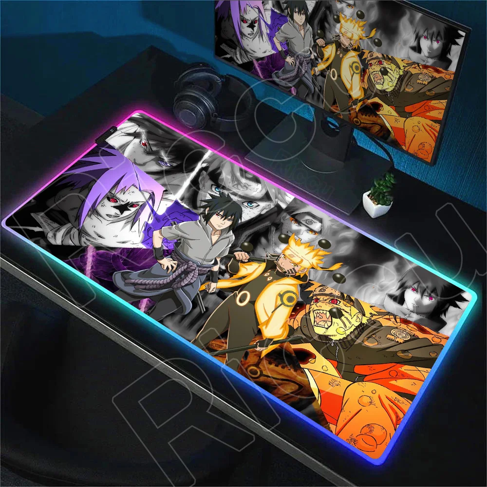 

RGB Mousepad N-Narutos Anime Table Mouse Pad Large Extended Gaming Keyboard Rug XXL Gamer Luminescence Mouse Mat Non-slip Carpet
