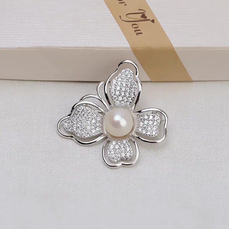 

Butterfly Shape 925 Sterling Silver Brooch Mounts Base Findings Settings Mountings Jewelry Fittings for 10-12mm Pearls 3pcs/lot