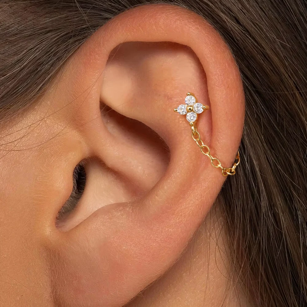 ROXI 925 Sterling Silver Horse Eye/Star/Smooth Chinese Knot Chain Tassel Women's Cartilage Helix Piercing Earrings Fine Jewelry