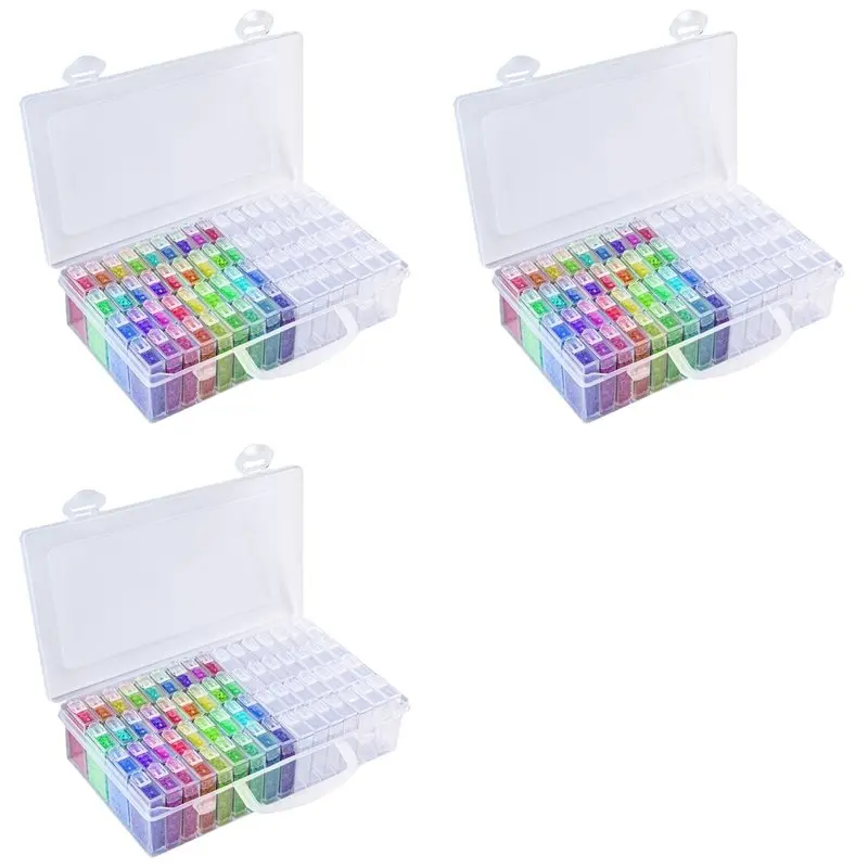 

ABXF-3X 64 Grids Diamond Paint Storage Box Portable Seed Bead Organizer Case DIY Nail Art Plastic Container