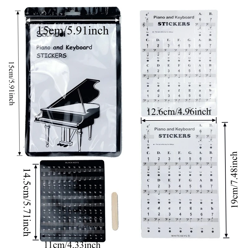 2pcs Beginners Practice Electronic Organ Self-study Staff Scale Music Note Sticker 88/61/54 Keys ，Piano Keyboard Sticker
