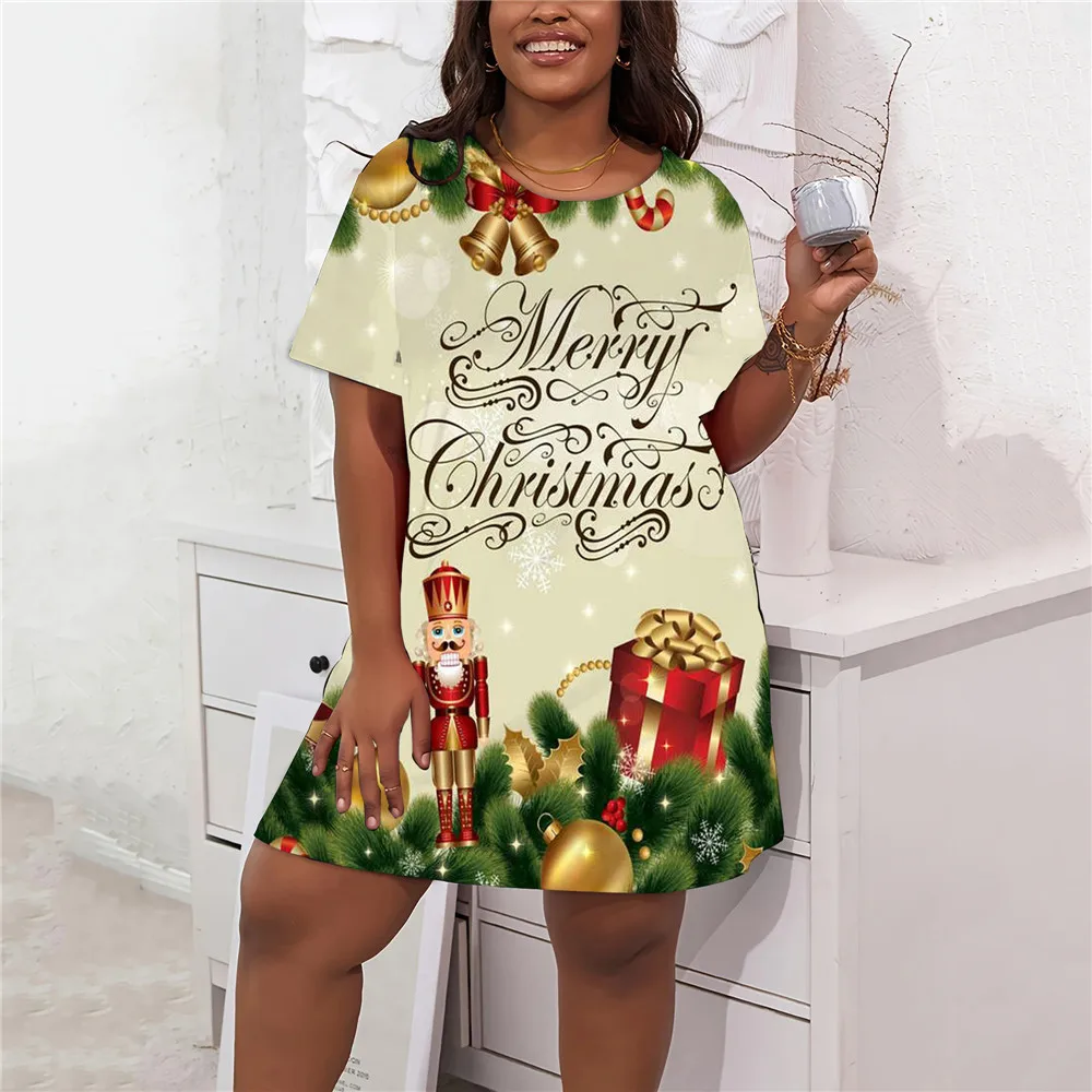 2025 New Year Christmas Deer 3D Print Dress Winter Santa Claus Pattern Party Dress Loose Plus Size Casual Women\'s Party Dresses