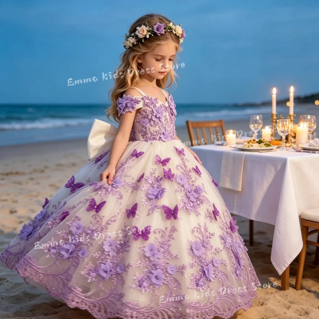 

Сиреневое платье для девочек с открытыми плечами, с аппликациями и кружевом, длинное до пола, для выпускного вечера, свадьбы, дня рождения, элегантное праздничное платье