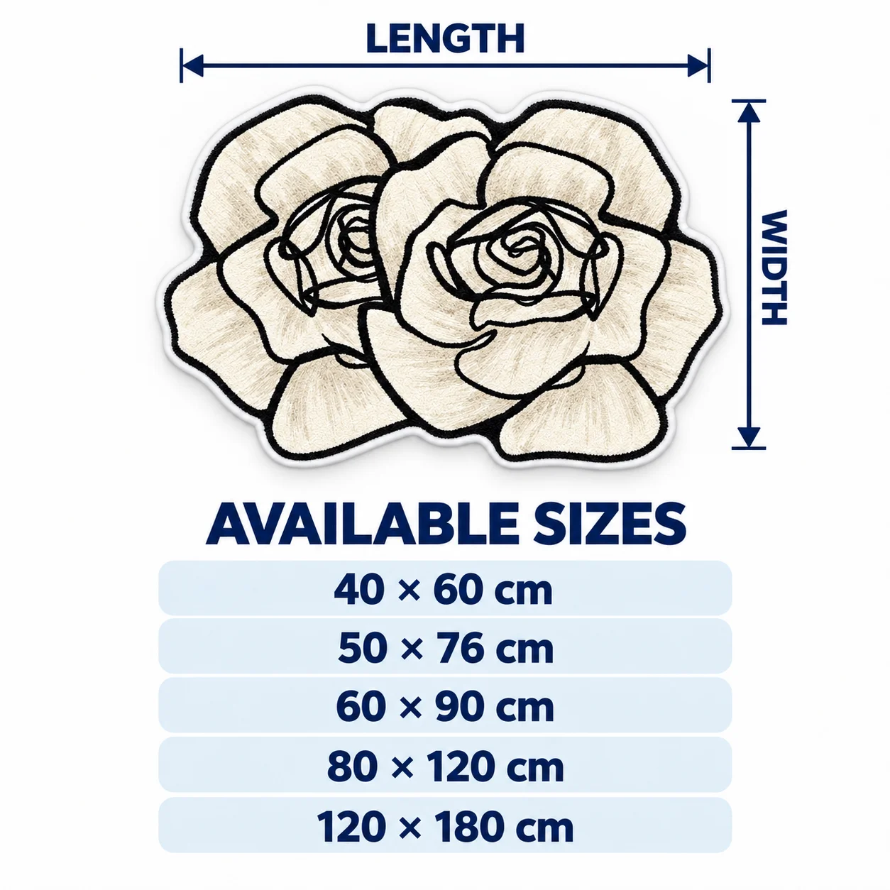 Ivory Rose Flowers Shaped Area Rug, Elegant Floral Floor Mat for Bedroom Living Room Dressing Area, Romantic Home Decor Gift