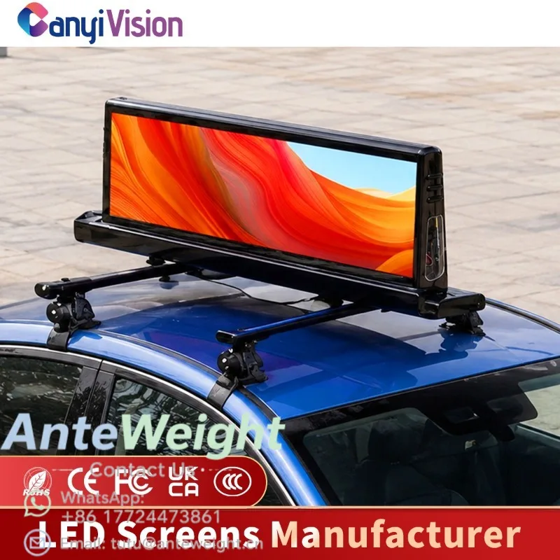 Custom Full Color LED Car Top Display, Double-Sided Screen for Taxi and Vehicle Advertising