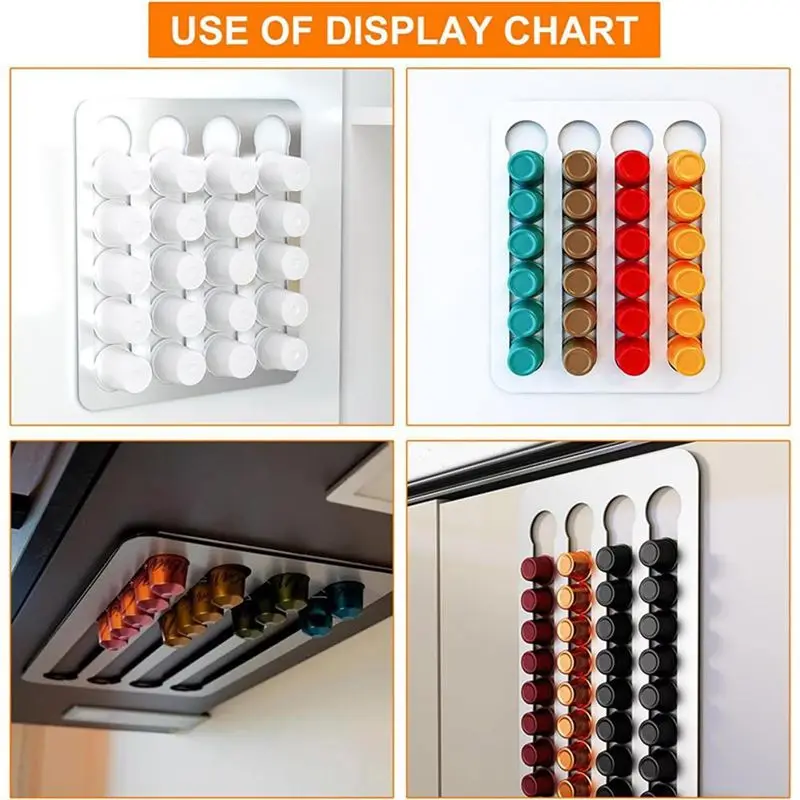 ABUN Sticky Coffee Capsule Holder for Wall or Cabinet, Iron Coffee Pod Organizer Rack, Space Saving Storage for Kitchen