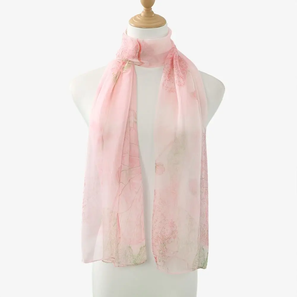 

Fashion Embroidered Silk Scarf Breathable Sun-Resistant Beach Shawl Smooth Silk Bandana For Women