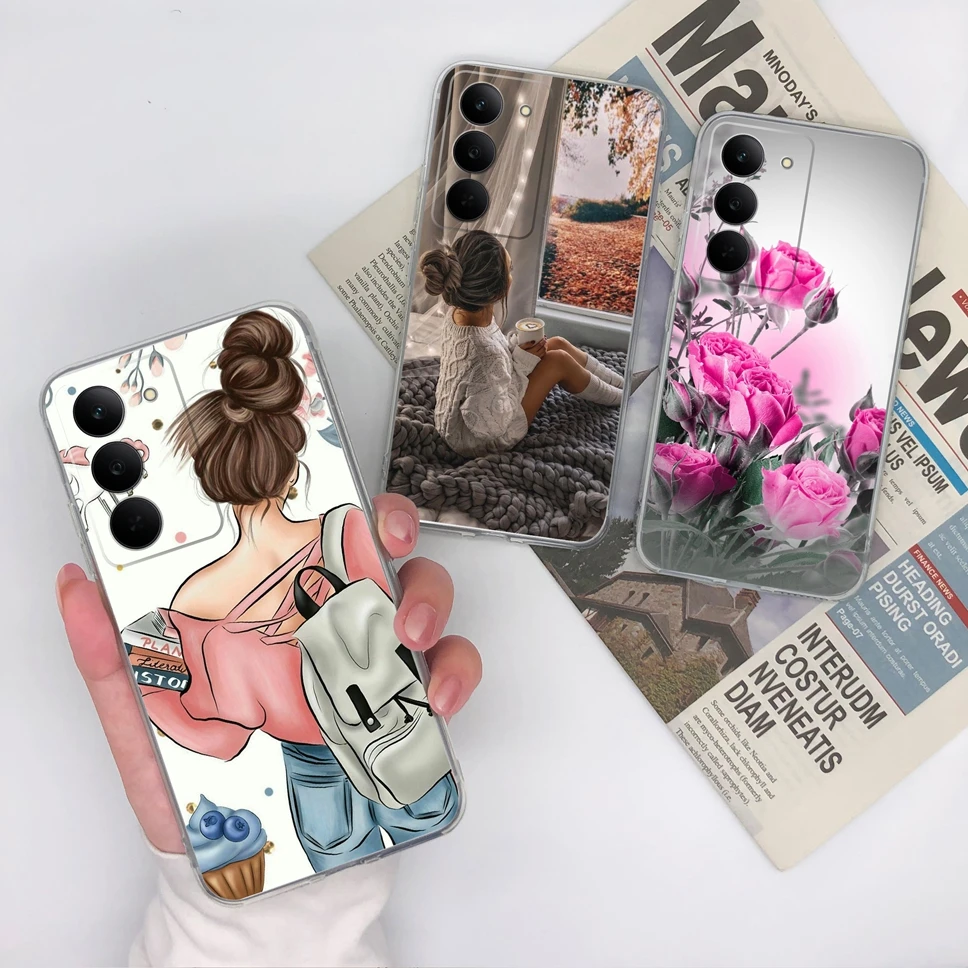 For Realme 14X 5G Phone Case Pretty Heart Back Cover Clear Soft TPU Silicone Protective Shell For Realme14X 14 X Funda Coque