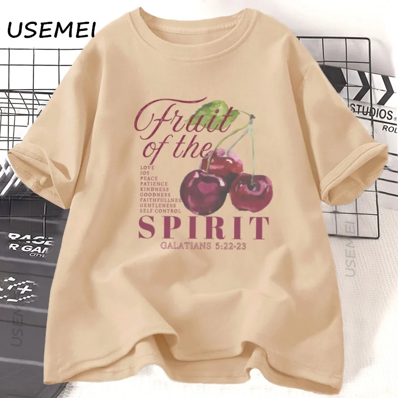 

Футболка «Фрукты духа» с христианским товаром, женская и мужская футболка со стихами из Библии, винтажные футболки с рисунком вишни, хлопковые футболки высокого качества