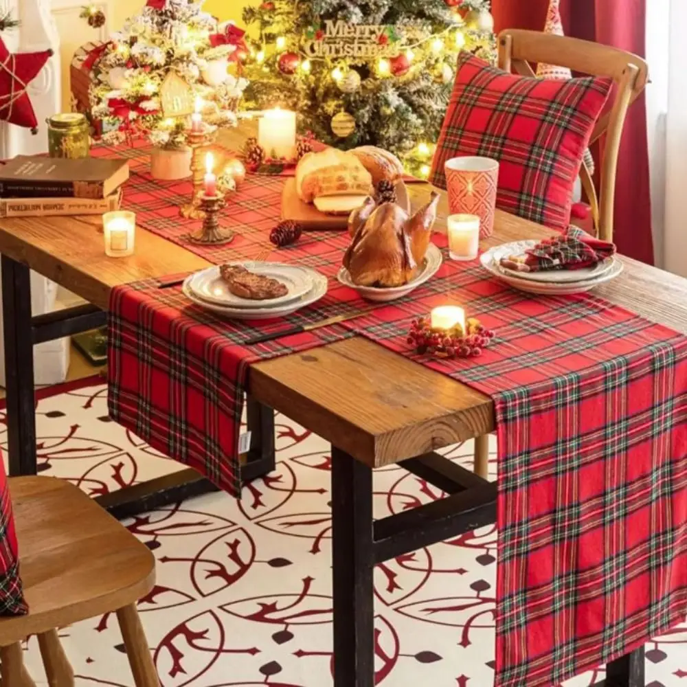 Plaid Pattern Christmas Table Runner Long Multiple Sizes Table Cover Scottish Polyester Cotton Tablecloth Hotels