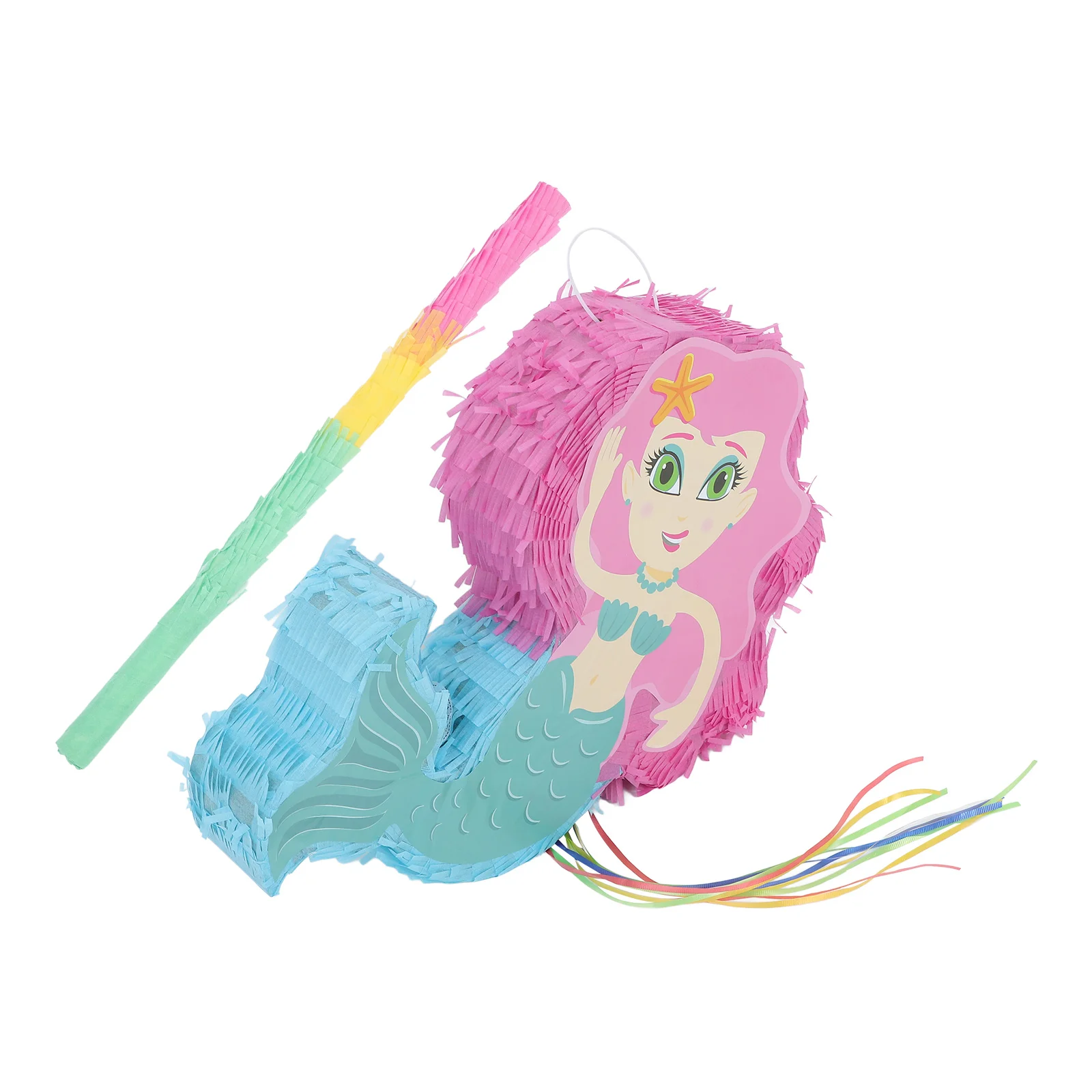 

1Set Mermaid Pinata for Girls Colorful Hanging Decoration Birthday Party Supplies Includes Bat Blindfold Under Sea Theme