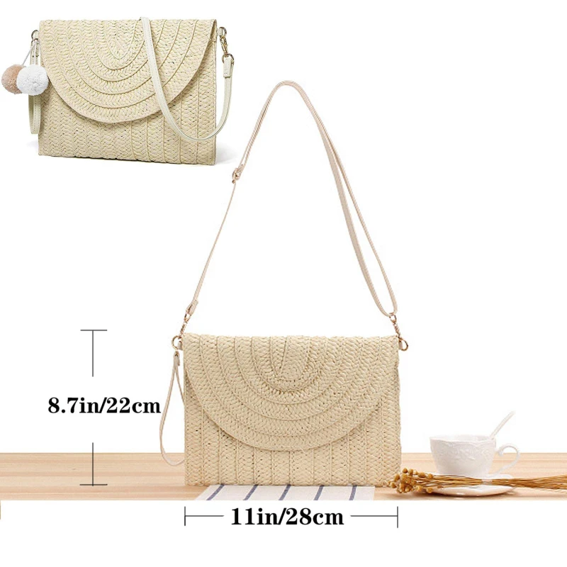 Straw Woven Shoulder Crossbody Bag Beach Clutch Handbag Casual Summer Handmade Envelope Bags for Women Totes Purse