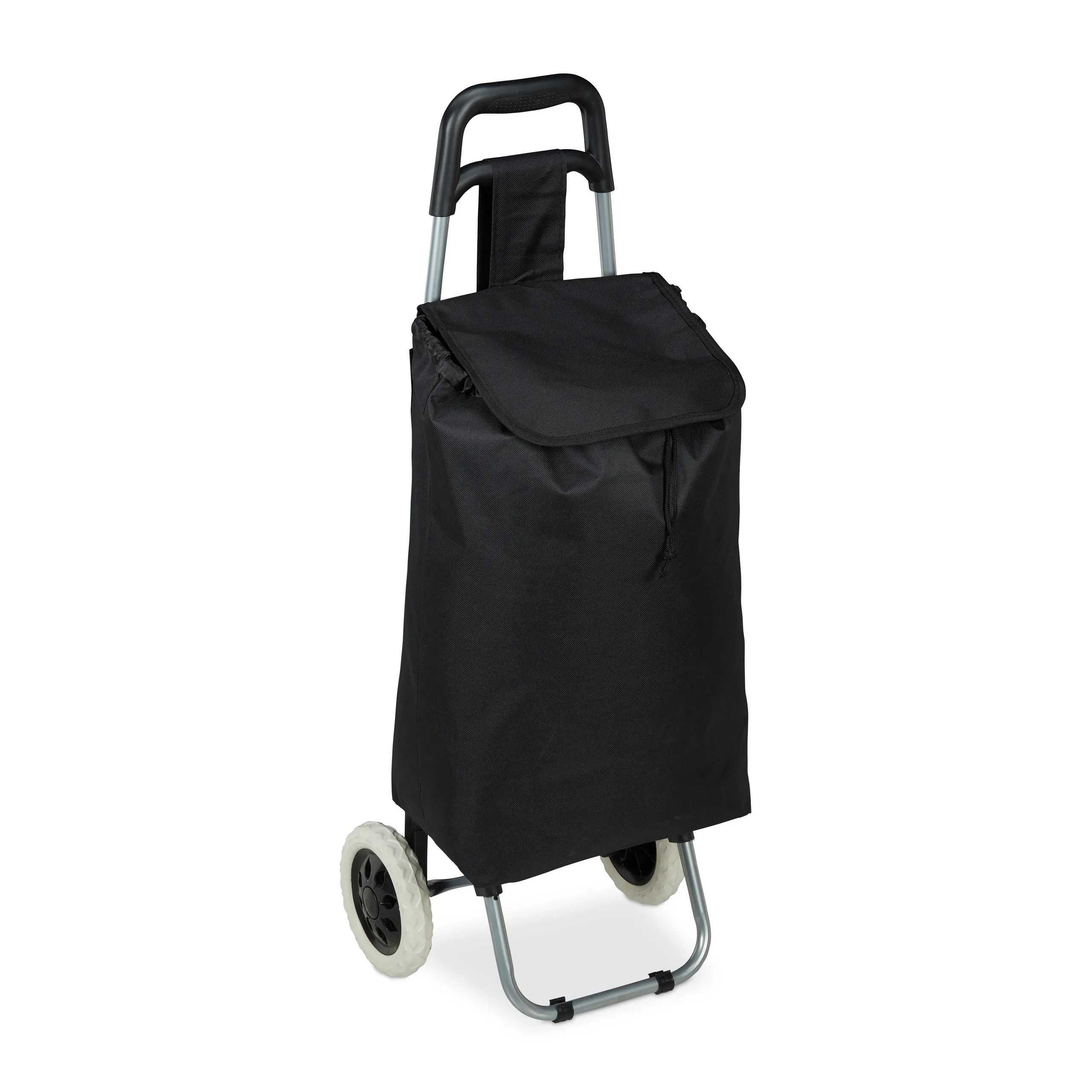 Image of Einkaufstrolley, mit abnehmbarer Tasche, für Einkäufe und Strand, faltbar, 28 L, Polyester, Kunststoff, schwarz, 92,5 x 42 x 28 cm, Einkaufswagen, Relaxdays