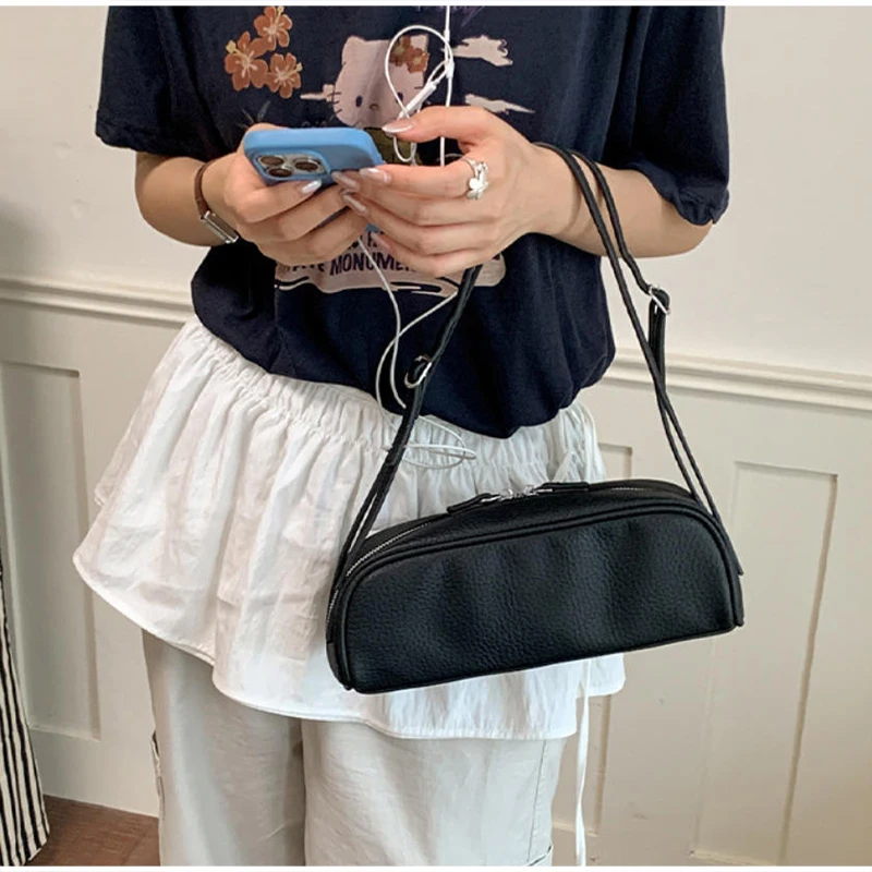 Koreanische Lychee-Textur Schultertasche, Damen Einfarbige Minimalistische Unterarmtasche, Vintage Pendler-Handtasche mit Reißverschluss – Detail 16