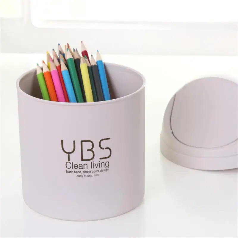 Mini Desktop Bin Small Waste Bins Tube With Cover Bedroom Garbage Can Table Plastic Office Supplies Dustbins Home Desk Dustbin