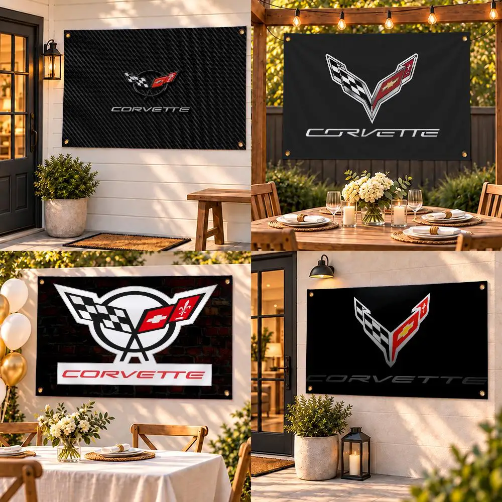 C-Corvette Flags Custom Wall Hanging Background Art Banner for Bedroom Home Living Room Outdoor Decor