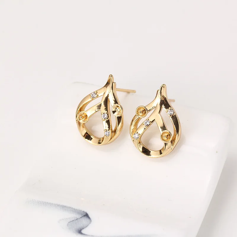 E074 Gold Plated Copper S925 Sterling Silver Needle Pearl Stud Earrings Findings Jewelry Making DIY Jewelry Accessories