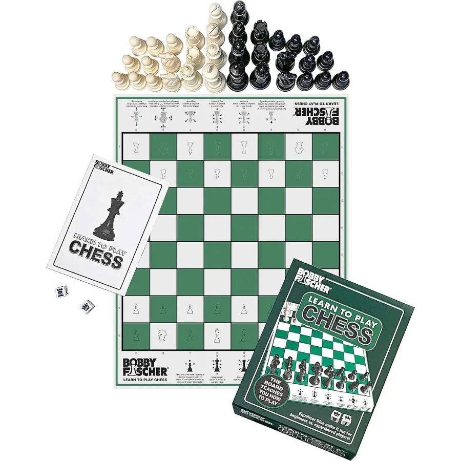 

Bobby Fischer Learn to Play Chess Set Board Game 6 Count Wooden Black and White Strategy Game for Adults and Teens