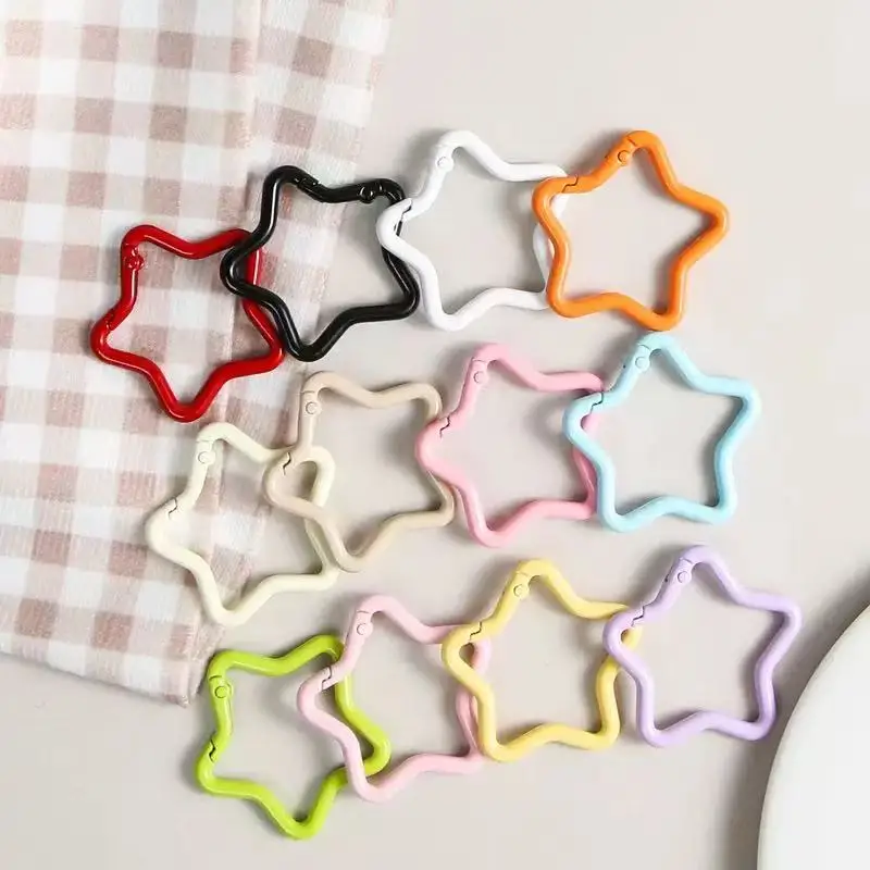 5/10/20pcs Colorful Star Spring Ring Clasps Rigger Spring Buckles Bag Keyring Clasps Hooks Keychain for DIY Accessories