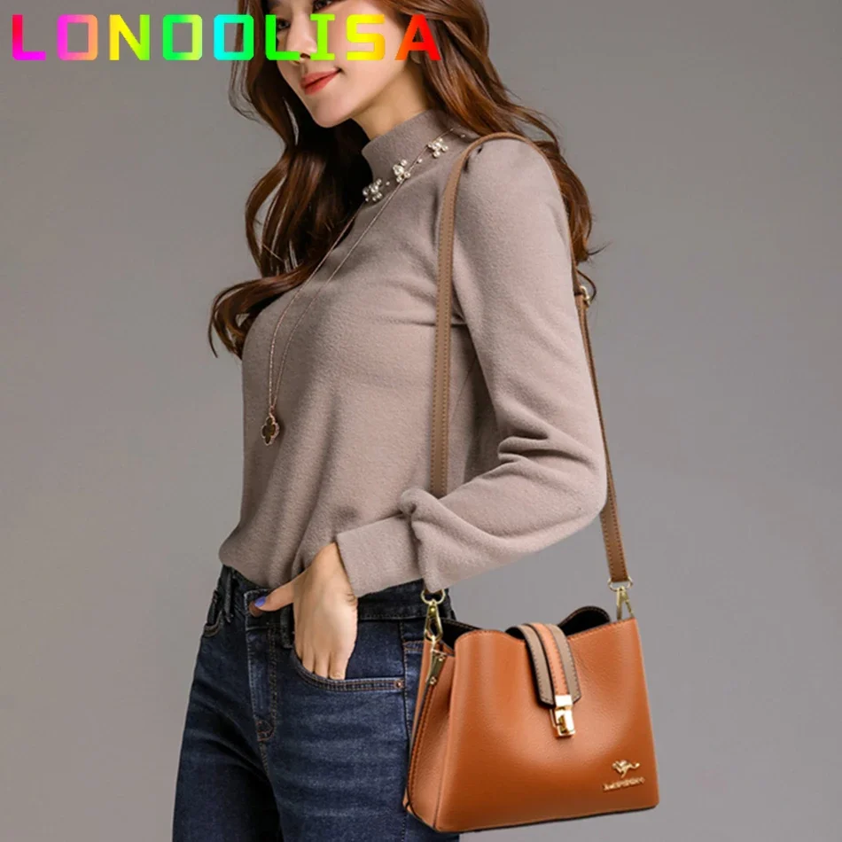 High Quality 3 Layers Purse and Handbag for Female Luxury Leather Women Bag Designer Shoulder Crossbody Small Tote Ladies Wallet