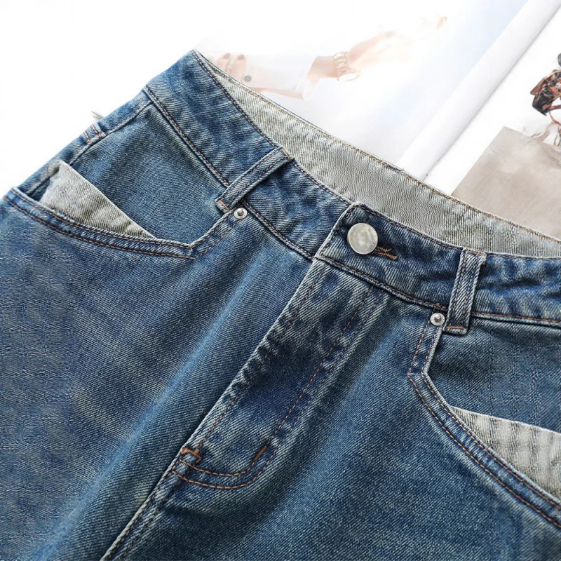 جينز واسع الساق من تسع نقاط للنساء، التنقل في الخريف، التخسيس، فضفاض، ثنيات، متعدد الاستخدامات، سروال صغير مستقيم الساق