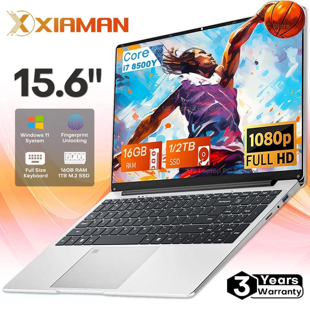 كمبيوتر محمول 15.6 بوصة Intel Core i7-8500Y 16GB RAM 1 تيرا بايت SSD ويندوز 11 بصمة مكتب أجهزة الكمبيوتر المحمولة الكمبيوتر المحمول الكمبيوتر المحمول