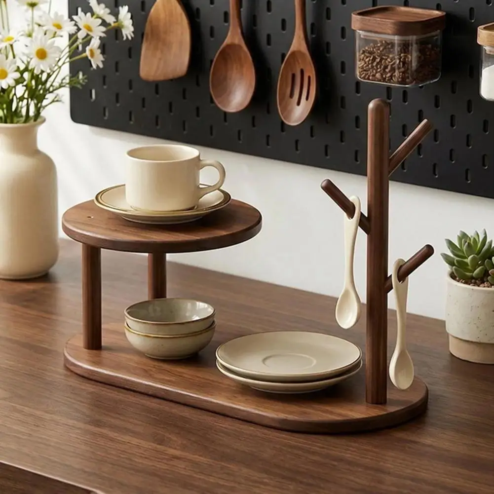 Wooden Desk Shelf Organizer Entryway Key Holder Stand Rustic Tiered Storage Rack for Home Office Desk Countertop Organizer