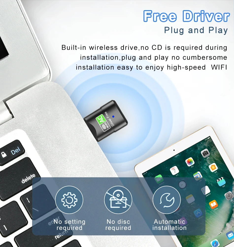 600Mbps Mini USB 3.0 WIFI Dongle Network Card 802.11ax USB 2.4Ghz 5Ghz Wi-Fi Lan Adapter Driver Free For PC Laptop Windows 10 11