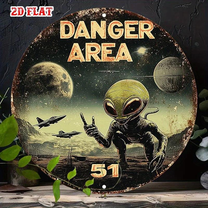 [2D Flat] Vintage Space-Themed Round Aluminum Sign - 