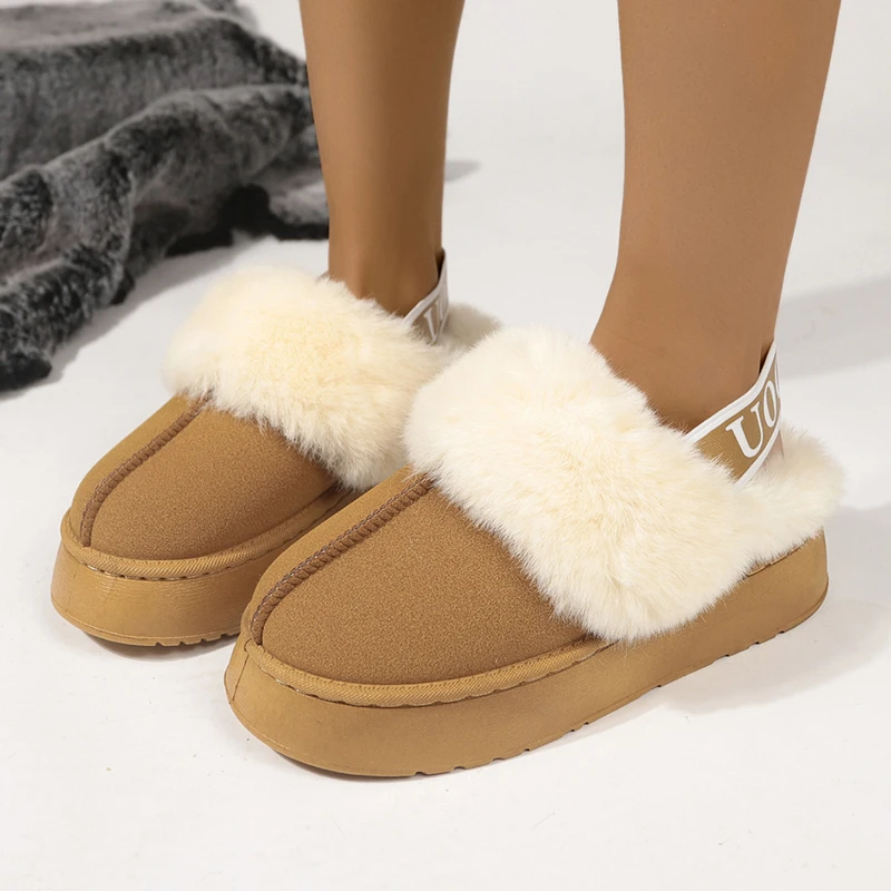 2025 New Leather shoes women Winter Indoor Solid Color Suede Slippers Ladies Home Platform Warm Slip-on Women's Shoes botas 겨울신발