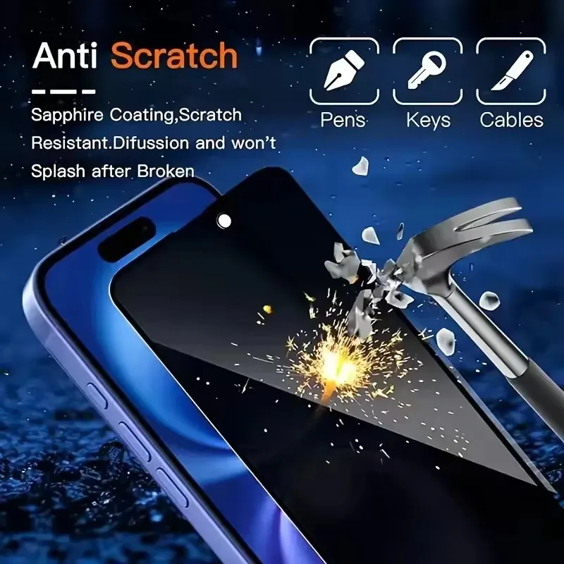 6Pcs Privacy Screen Protector For iPhone 17 16 11 12 13 14 15 Pro Max Full Cover 8K Anti-spy Glass For iPhone 16 15 Plus XR X XS - view 5