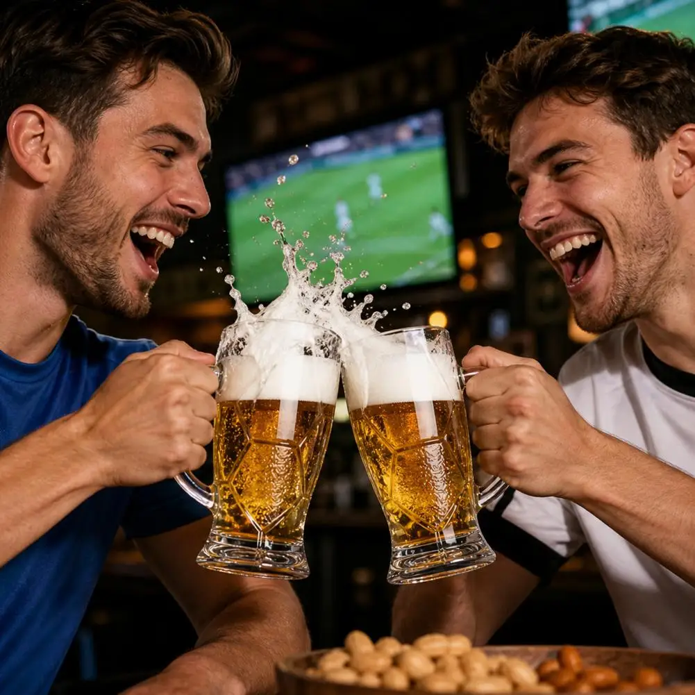 Durable Beer Glass Soccer Beer Glass 500ml Capacity Football Mug Embossed Lead-free Beer Cup for Home Bar Sports Fan Gift Set